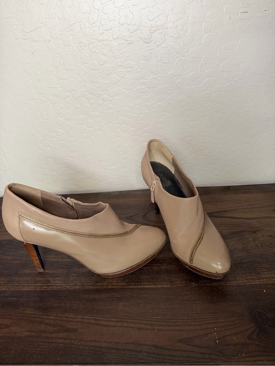 Cole Haan Shoes - Cole Haan Beige Leather Zip Accent Stiletto Heels